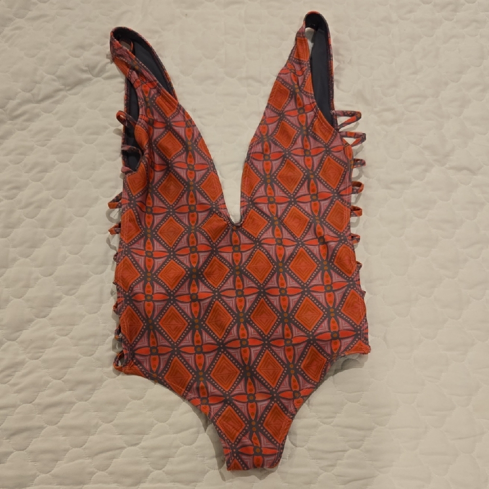 Geometric Red One-Piece Swimsuit